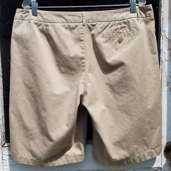 Lands' End Khaki Plain Front Cotton Blend Bermuda Shorts - Picture 8 of 13